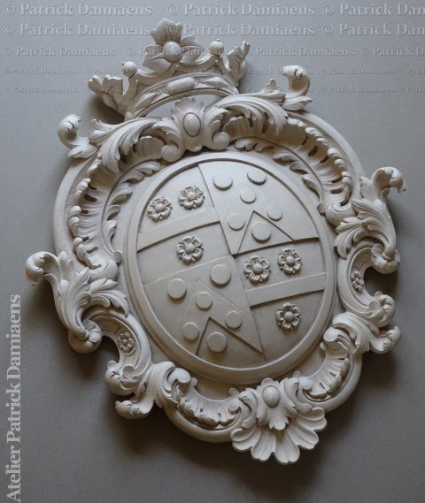 Heraldic shield carved in wood |  Heraldic woodcarving | Coat of arms / crest carved into wood