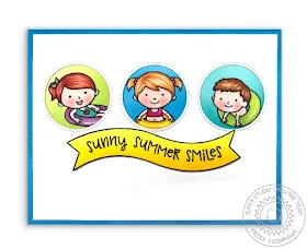 Sunny Studio: Beach Babies Summer Smiles Circle Window Trio Card by Mendi Yoshikawa