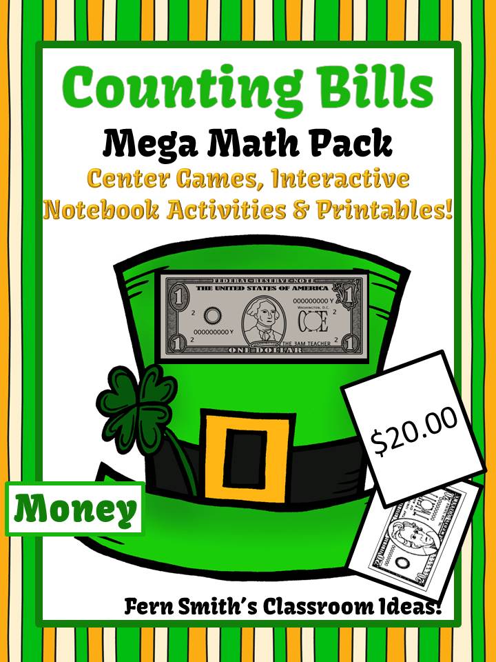 Fern Smith's Classroom Ideas St. Patrick's Day Counting Bills Math Pack Including a FREEBIE at Teachers Pay Teachers.