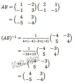 Perkalian matriks A dan B serta invers matrks AB