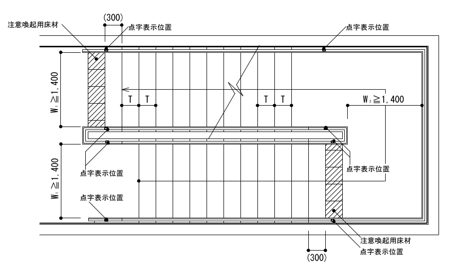 7-11-2　階段（手すり腰壁の場合）平面