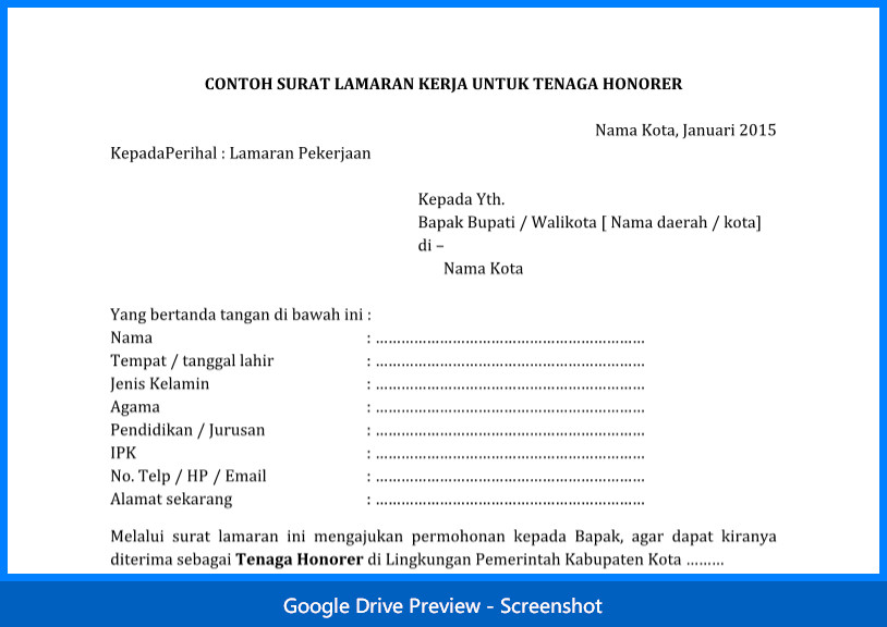 Surat Lamaran Kerja menjadi Tenaga Honorer  Wiki Edukasi 