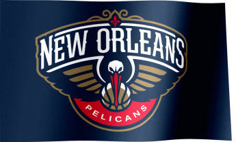 The waving fan flag of the New Orleans Pelicans with the logo (Animated GIF)