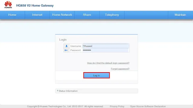 hg658 v2 home gateway password