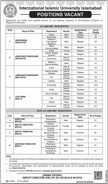 International Islamic University Islamabad Jobs 2019 for Teaching Positions