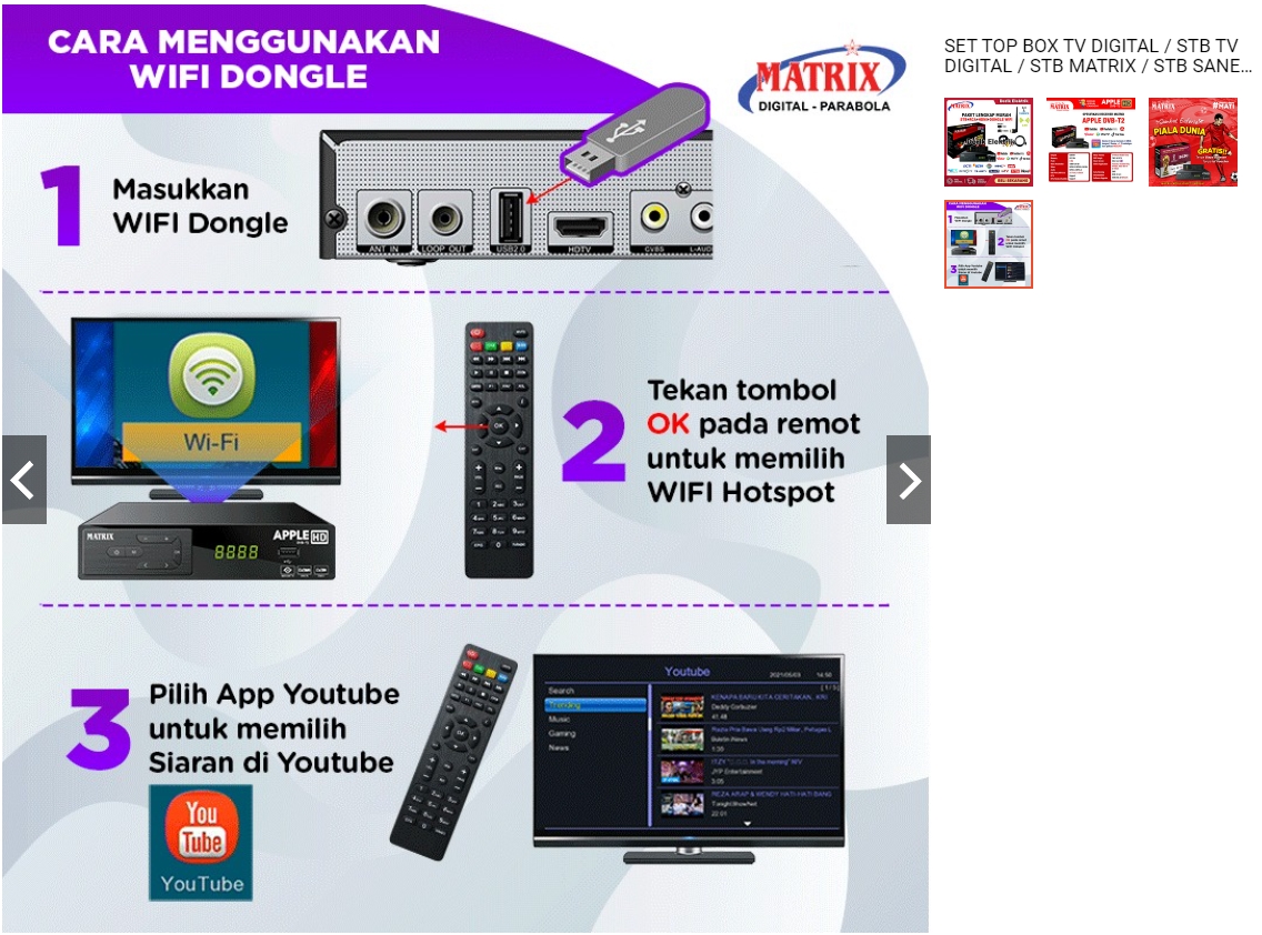 STB Matrix DVBT-2 Apple HD Merah - Harga: Rp149.000 - Rp315.000, Rating 4.8