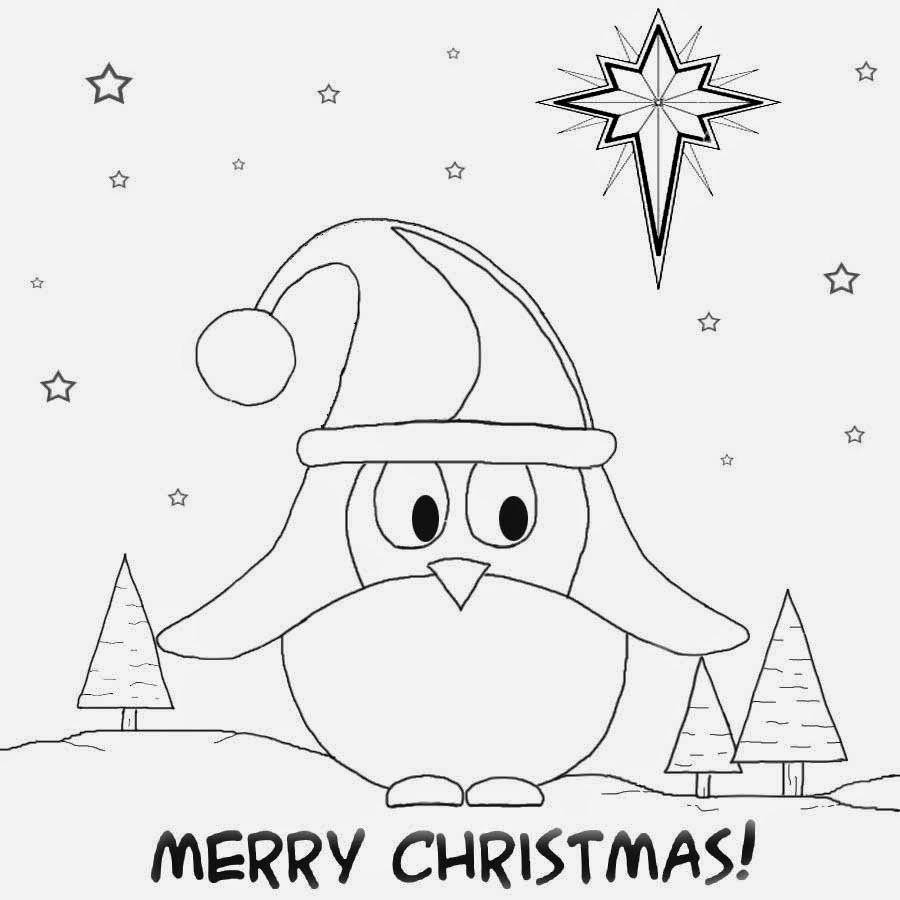 Free fun cartoon winter bird easy drawing ideas for teenagers cute Christmas card pictures to colour