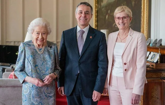 Queen Elizabeth received President Ignazio Cassis and his wife Paola Cassis in the Oak Room at Windsor Castle