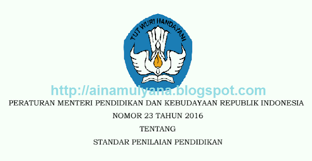  (Tentang) Standar Penilaian Pendidikan diteribtkan dalam rangka pengaturan mengenai penilai Permendikbud No 23 [Tahun] 2016 (Tentang) STANDAR PENILAIAN PENDIDIKAN