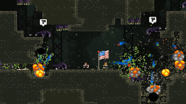 Broforce - Snake Broskin and James Broddock are deep underground, surrounded by swarming aliens!