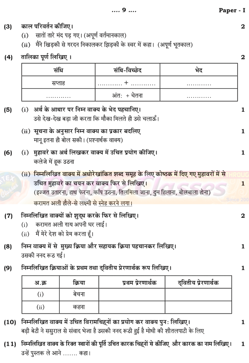 HINDI ENTIRE PAPER NO. 1 IMPORTANT MODEL PAPER FOR BOARD EXAM 2010. SSC 10TH MAHARASHTRA.