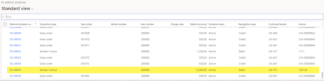 Screenshot of Expense deferral records with Revenue deferral records in the Deferral schedules screen