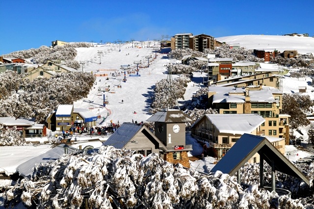 Snow covered rooves on Bourke St village