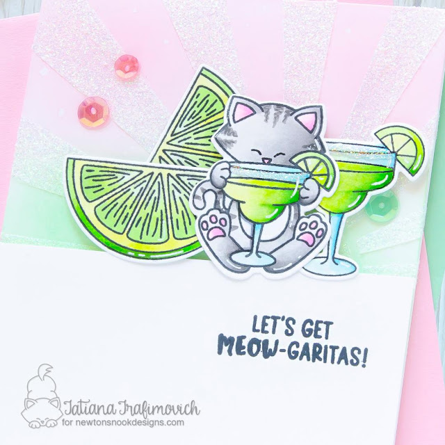 Kitty with Margarita | Card by Tatiana Trafimovich | Newton Loves Tacos Stamp Set, Lemon Twist Stamp Set and Cocktail Mixer Stamp Set by Newton's Nook Designs #newtonsnook