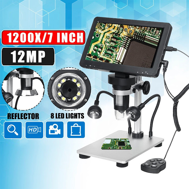7 Inches 1200X Portable Digital Microscope Magnifier Camera 8 LED Lights With Wired Remote Control