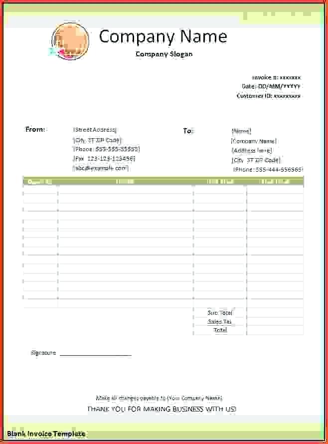 free blank invoice template for excel