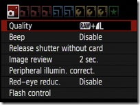 Canon EOS 600D shooting information and menus d