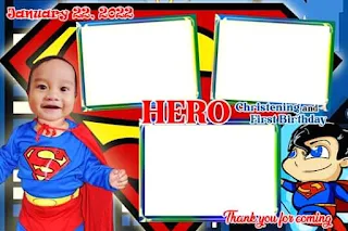 Superman Photo booth layout designs for First Birthday and Christening