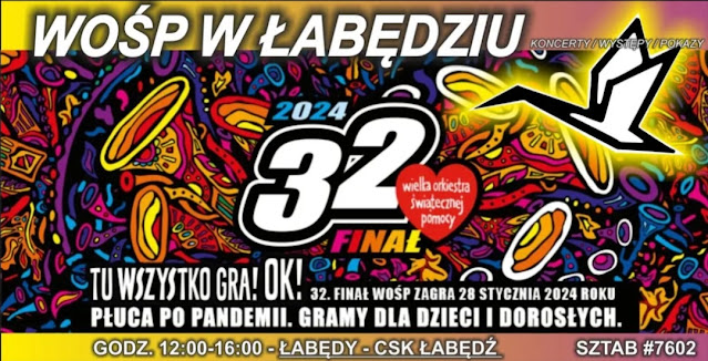 Baner promujący finał WOŚP w CSK "Łabędź".