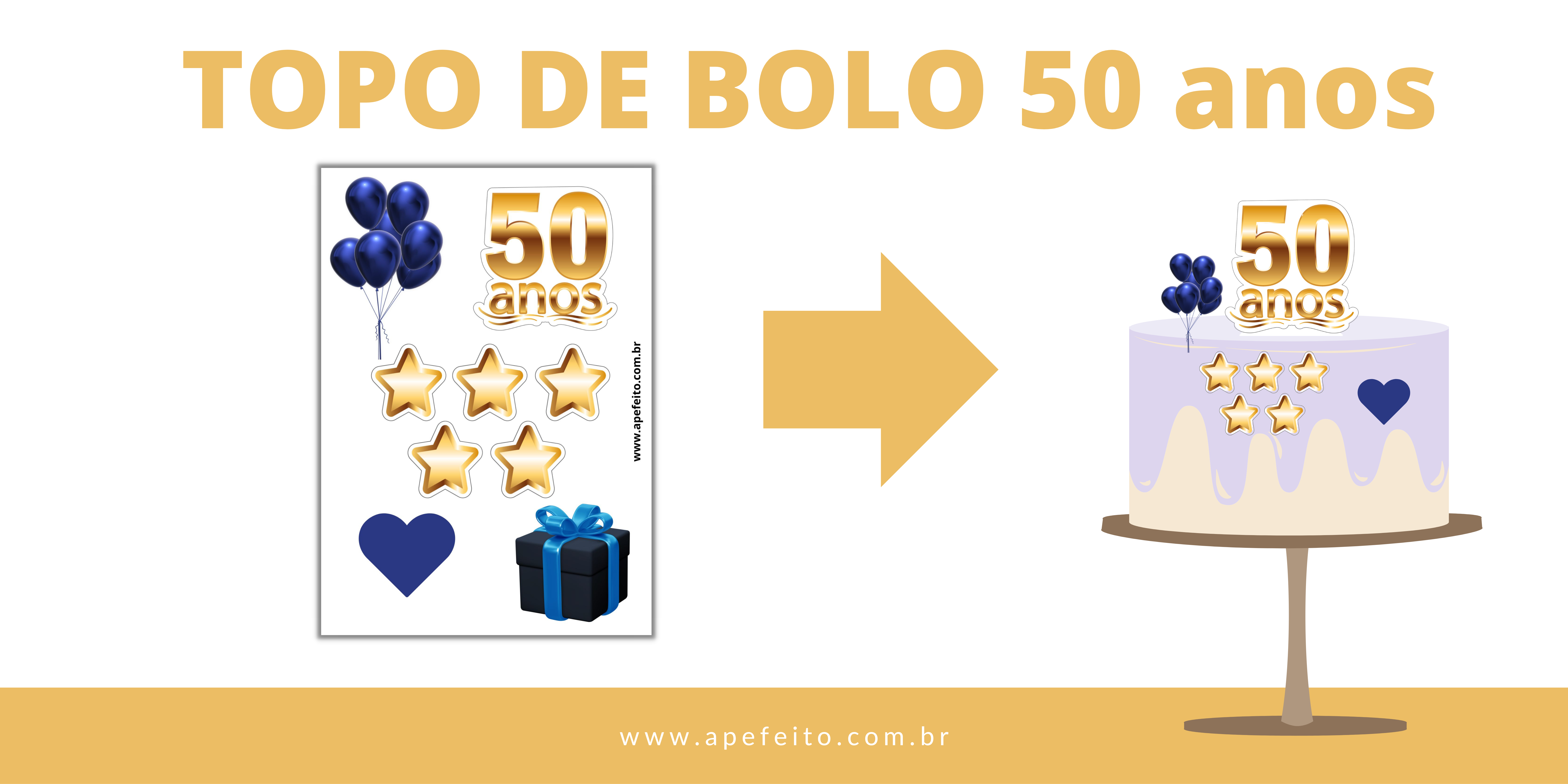 Topo Para Bolo Festa Aniversário 50 Anos Decoração Festa