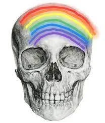Rainbow-colored lines on skull