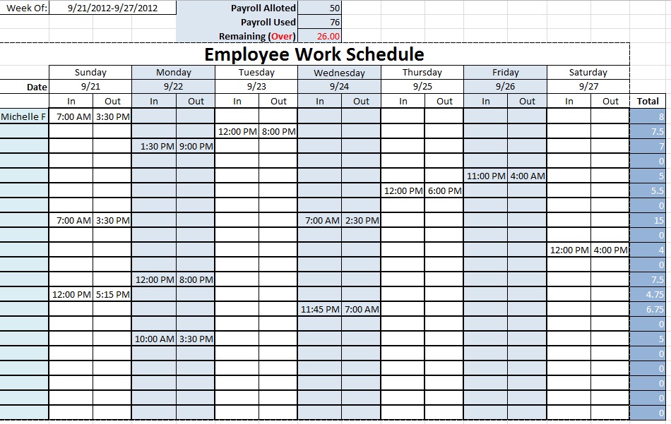 Download Employee Work Schedule Excel Template.xls