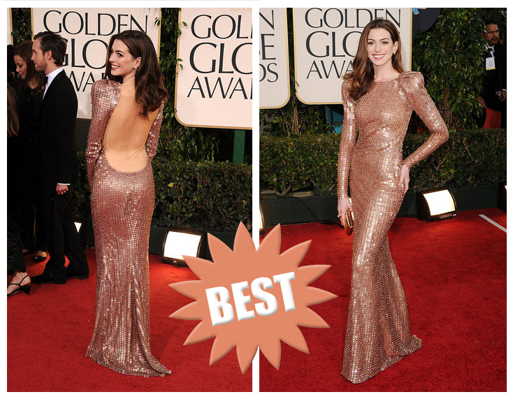 Anne Hathaway, golden globes 2011, red carpet fashion, celebrities at the