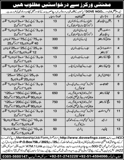 DOVE NGO Project Jobs in Pakistan 2023, Daily Newspaper Advertisements in Pakistan