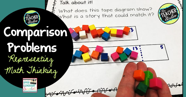 comparison problems, word problems, tape diagrams, strip diagrams, problem solving, teaching comparison problems, grade 3 math, grade 4 math, grade 5 math, comparison word problems