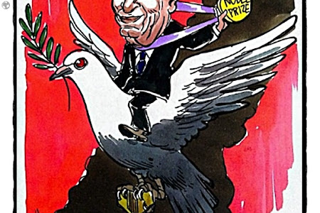 كاريكاتير كارلوس لطوف عن وفاة (صانع السلام) شيمون بيريز
