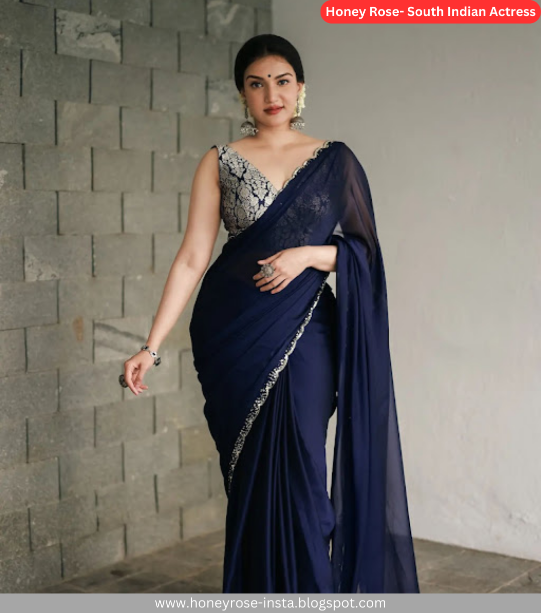 Honey Rose's Stunning Navy Blue Saree