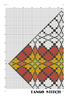 Easy orange green ornament cross stitch embroidery pattern - Tango Stitch