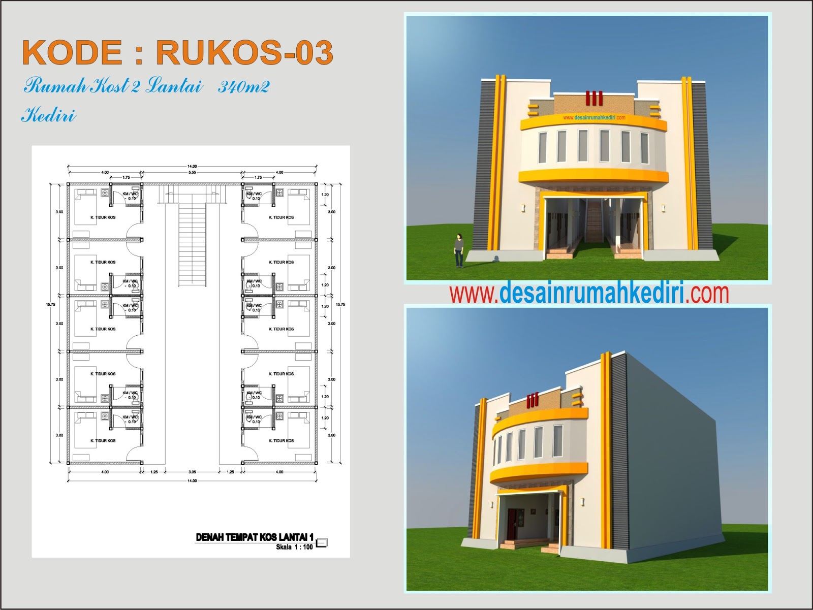 RUKOS-03 : Rumah Kos 2 Lantai Minimalis Kota Kediri  Jasa 