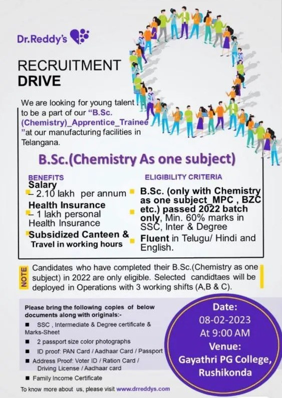 Job Availables, Dr Reddy's Walk In Interview For Fresher For BSc Chemistry