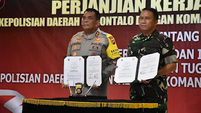 Bentuk Sinergitas, Pangdam XIII/Merdeka dan Kapolda Gorontalo Melaksanakan Penandatanganan PKS