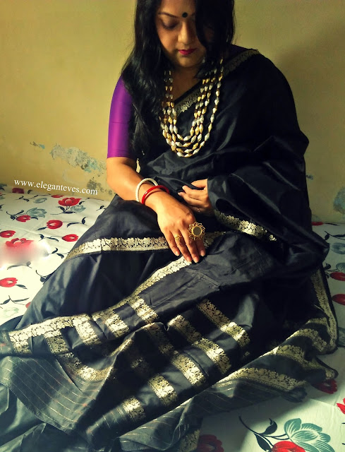 Black katan silk banarasi saree