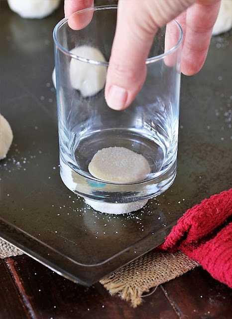 Pressing Chewy Sugar Cookie Dough Ball with Drinking Glass Image