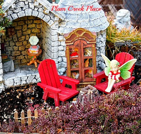 Plum Creek Place, Little Jo's doll party,  broken pot fairy garden, fairy garden, Halloween fairy garden