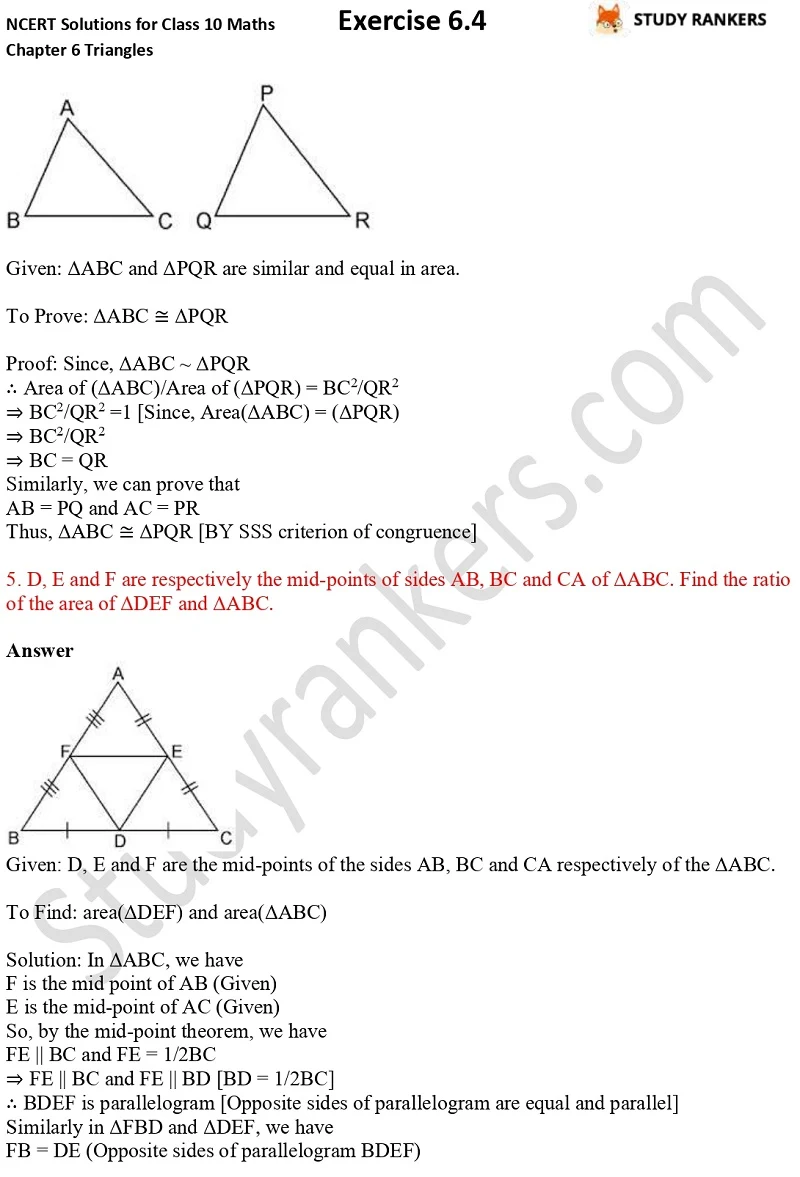 NCERT Solutions for Class 10 Maths Chapter 6 Triangles Exercise 6.4 Part 3