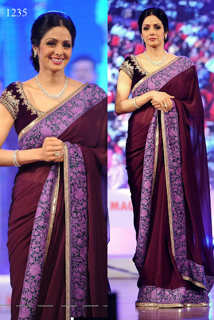 sridevi and chiranjeevi light candle tsr-tv9 national film awards 2011-2012 presentation function purple saree, Shri Devi Wine Saree