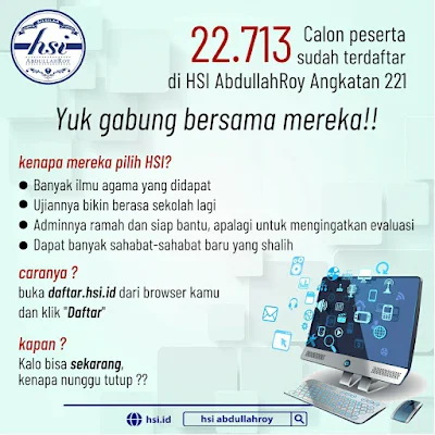Telah terdaftar 22.713 calon peserta di HSI AbdullahRoy Angkatan 221, Yuk gabung bersama mereka!!