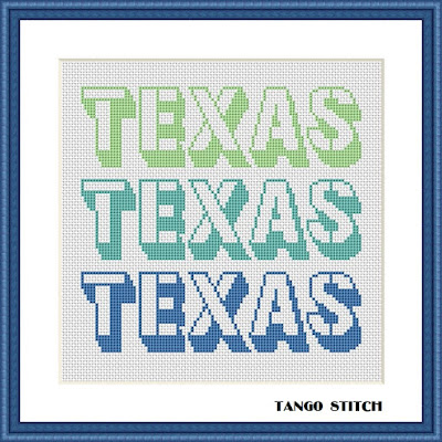 Texas typography cross stitch pattern - Tango Stitch