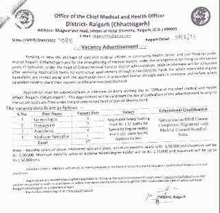 CG LATEST JOBS IN RAIGARH 2022 | जिला रायगढ़ छत्तीसगढ़ स्वास्थ्य विभाग में विभिन्न पदों की ऑनलाइन भर्ती
