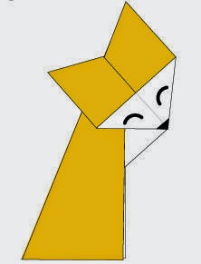 Bước 7: Vẽ mắt, vẽ mũi để hoàn thành cách xếp con cáo bằng giấy origami đơn giản - a Fox.