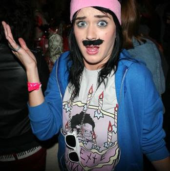 Singer Katy Perry in self-adhesive moustache at fredflare.com