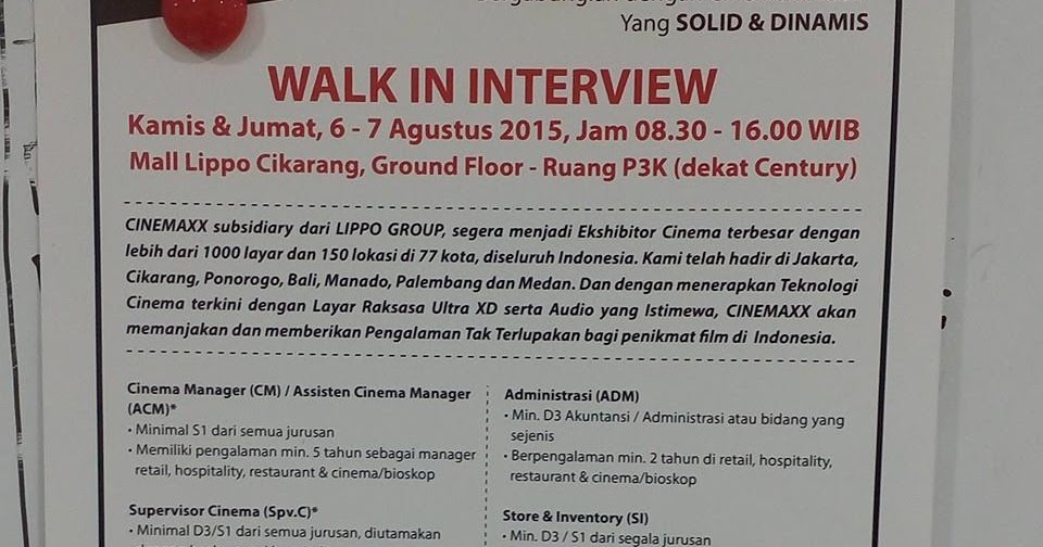 Lowongan Kerja Walk In Interview Cinemaxx - Lowongan 