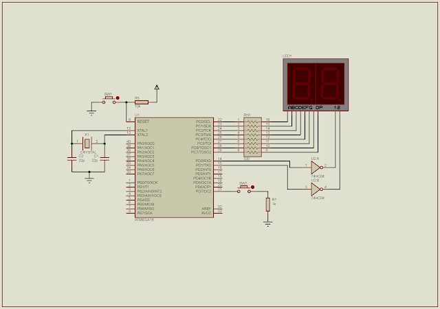 ATMega16 two-digit multiplexing display and counting example