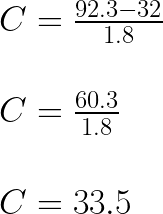 Resolução da fórmula de Fahrenheit para Celcius