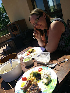 Tucking into our leftovers-lunch