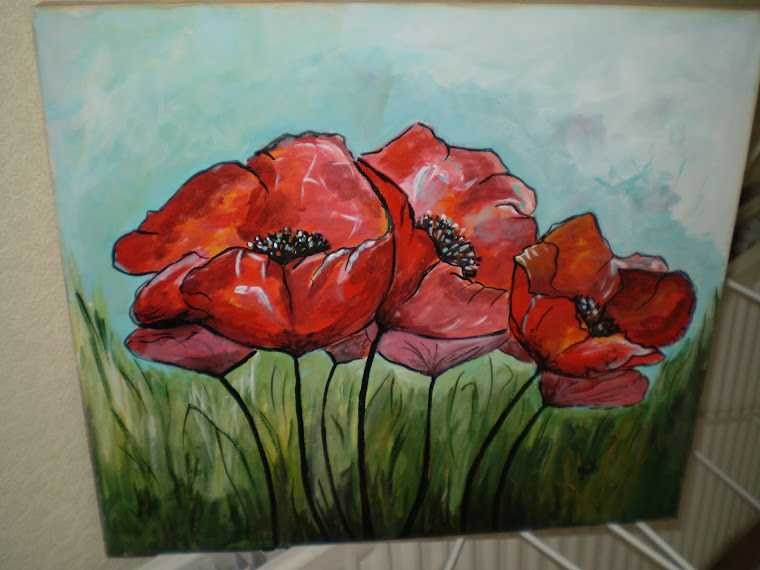 Poppies on canvas, acrylic, , signed Joli, 17,8/15 in